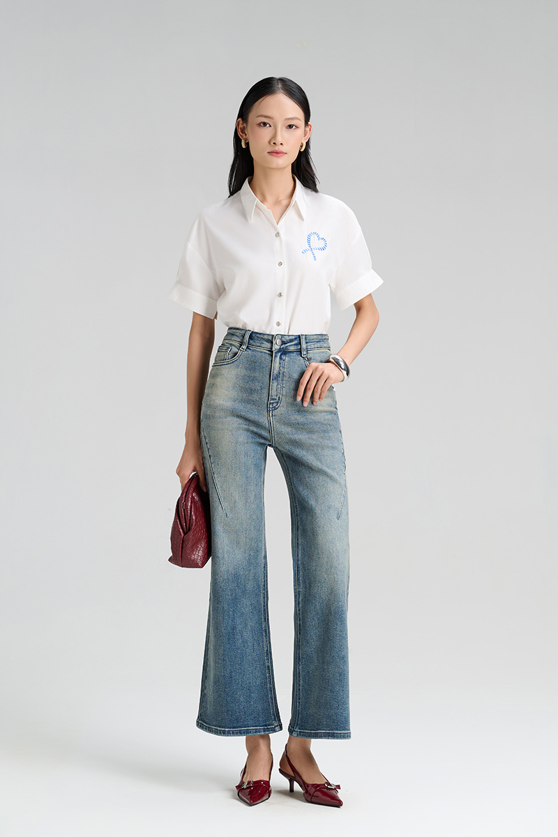 Sơ mi CT xẻ măng sét ngực in trái tim