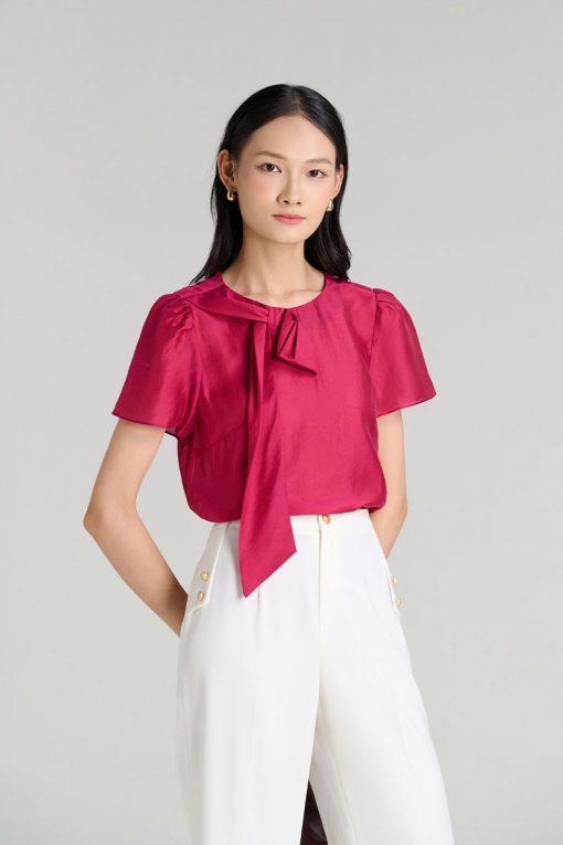 Sơ mi CT cổ đính nơ lệch