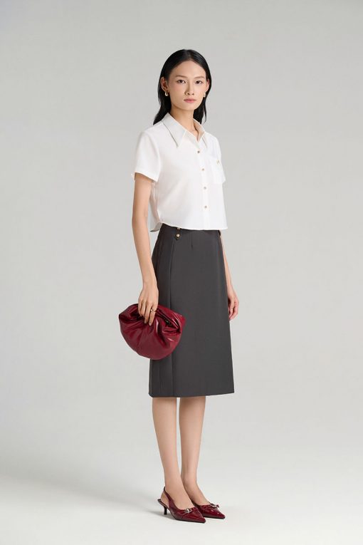 Chân váy suông can sườn kẹp cá đính cúc