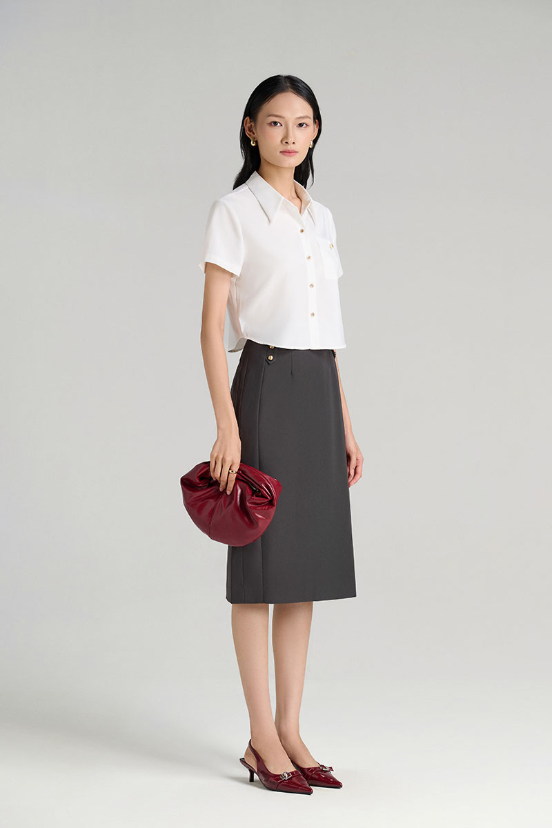 Chân váy suông can sườn kẹp cá đính cúc