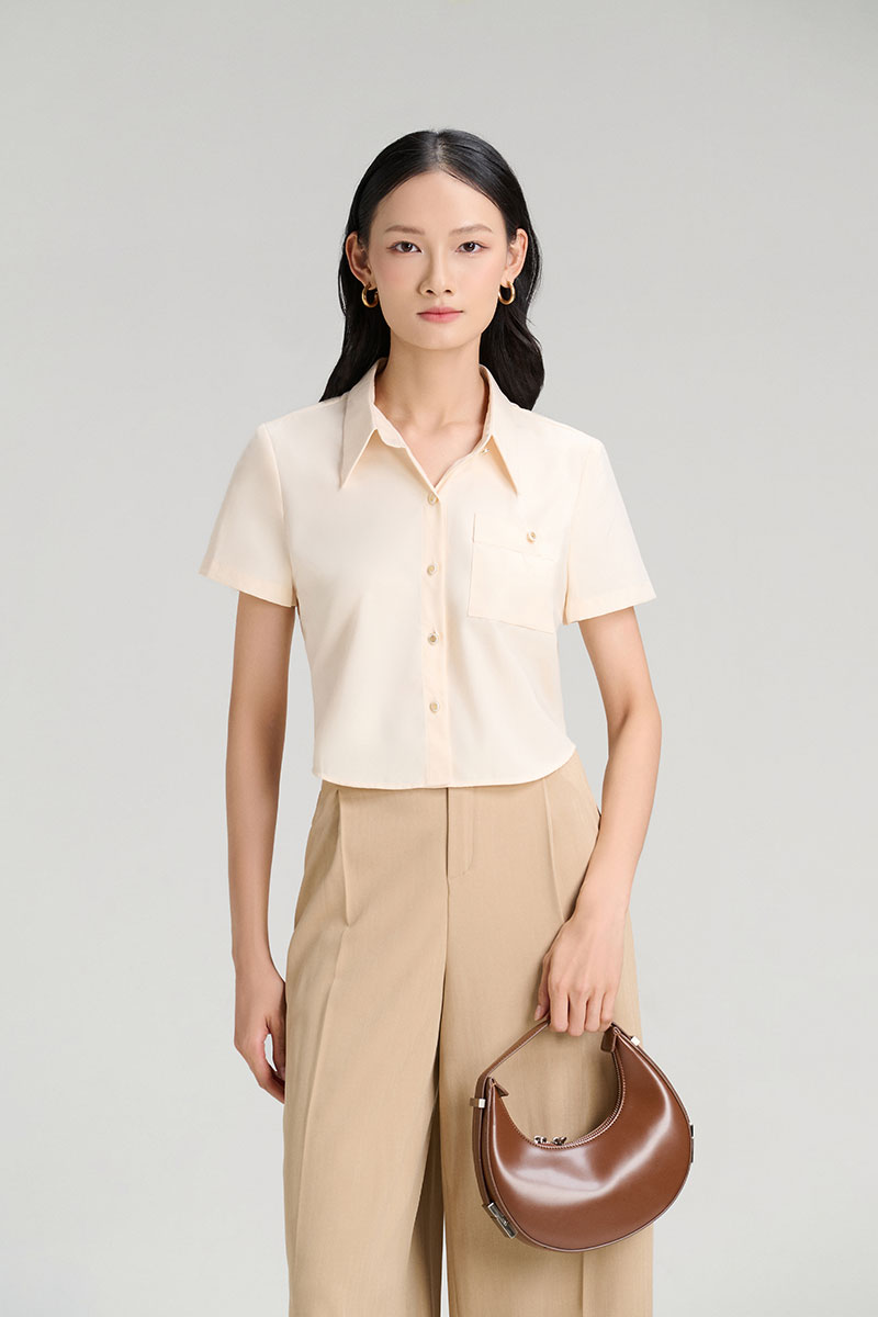 Sơ mi CT croptop túi ốp xếp đính cúc