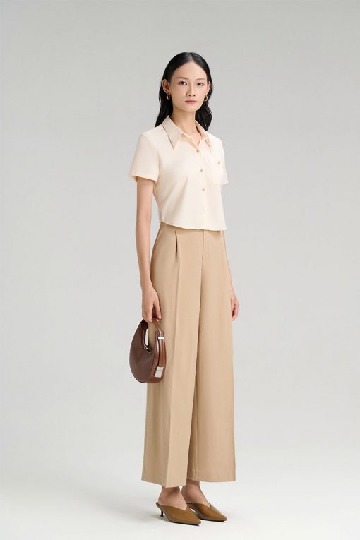 Sơ mi CT croptop túi ốp xếp đính cúc