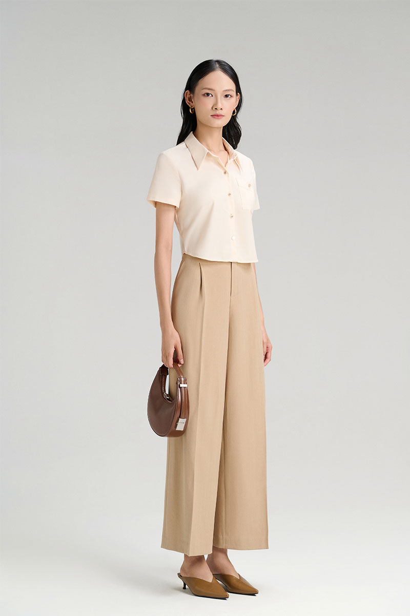 Sơ mi CT croptop túi ốp xếp đính cúc