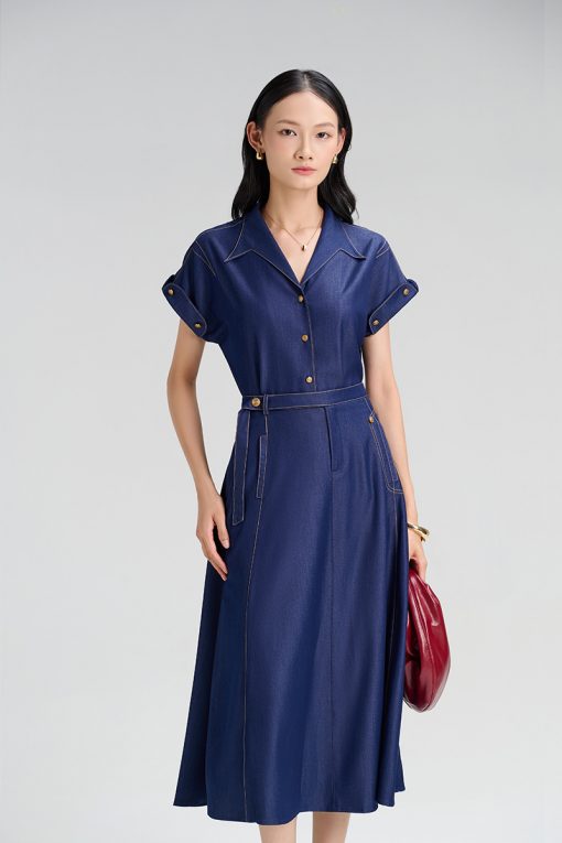 Sơ mi CT tay lật đính cúc, lá cổ cách điệu