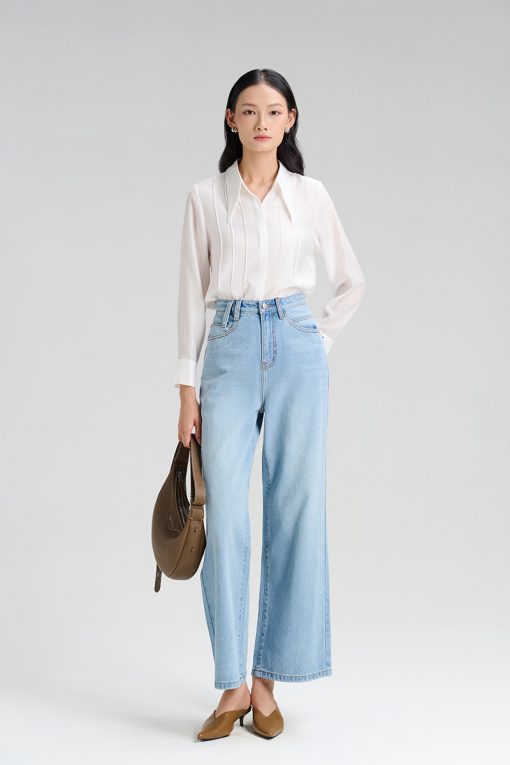 Quần jean suông đỉa cạp cách điệu