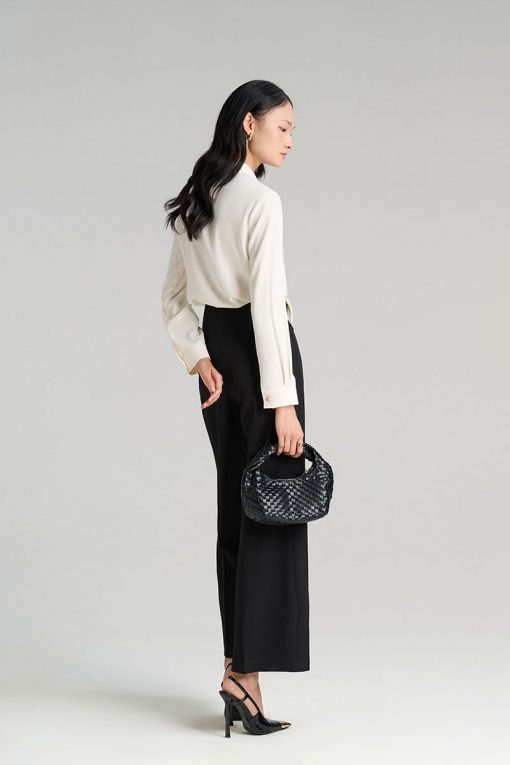 Sơ mi DT cổ luồn nơ đính cúc trang trí