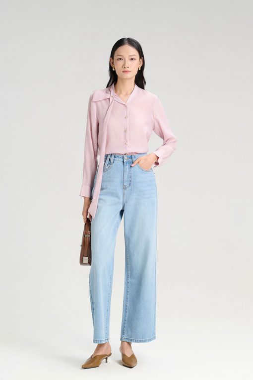 Quần jean suông đỉa cạp cách điệu