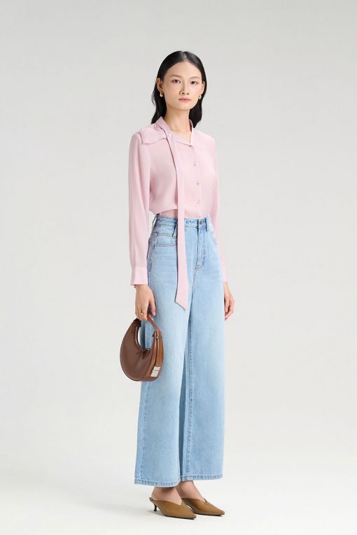 Quần jean suông đỉa cạp cách điệu