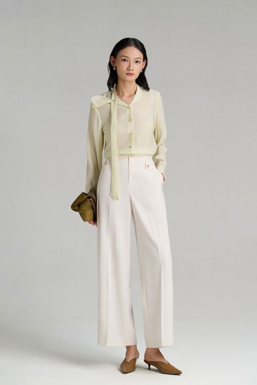 Sơ mi DT cổ nơ lệch tà buông