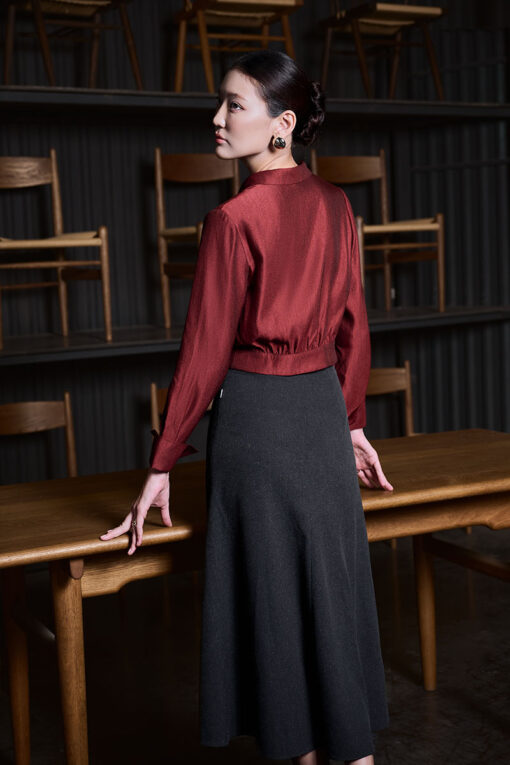 Sơ mi DT croptop đai gấu nhúm thân