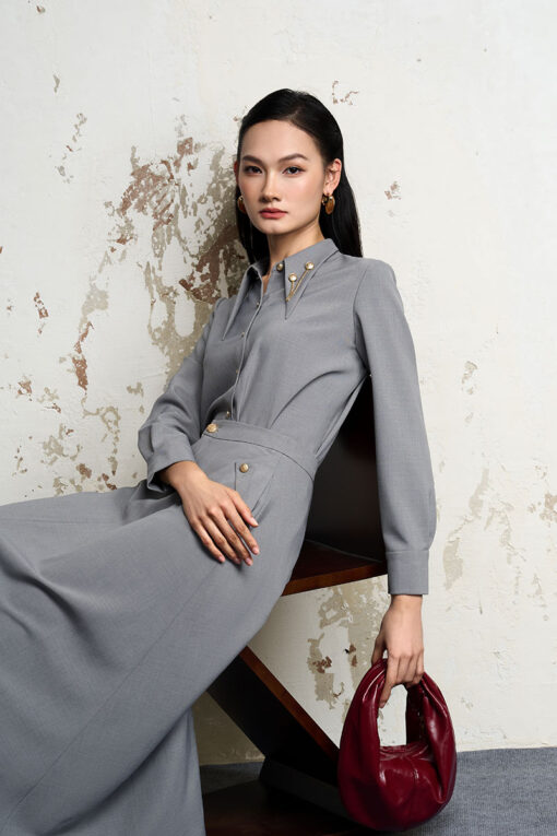 Sơ mi DT lá cổ nhọn đính cúc trang trí