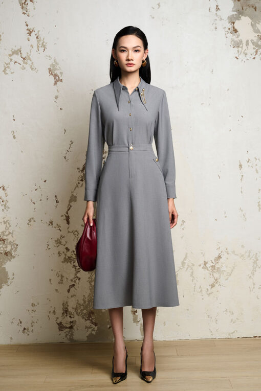 Chân váy xoè miệng túi bong gập đính cúc