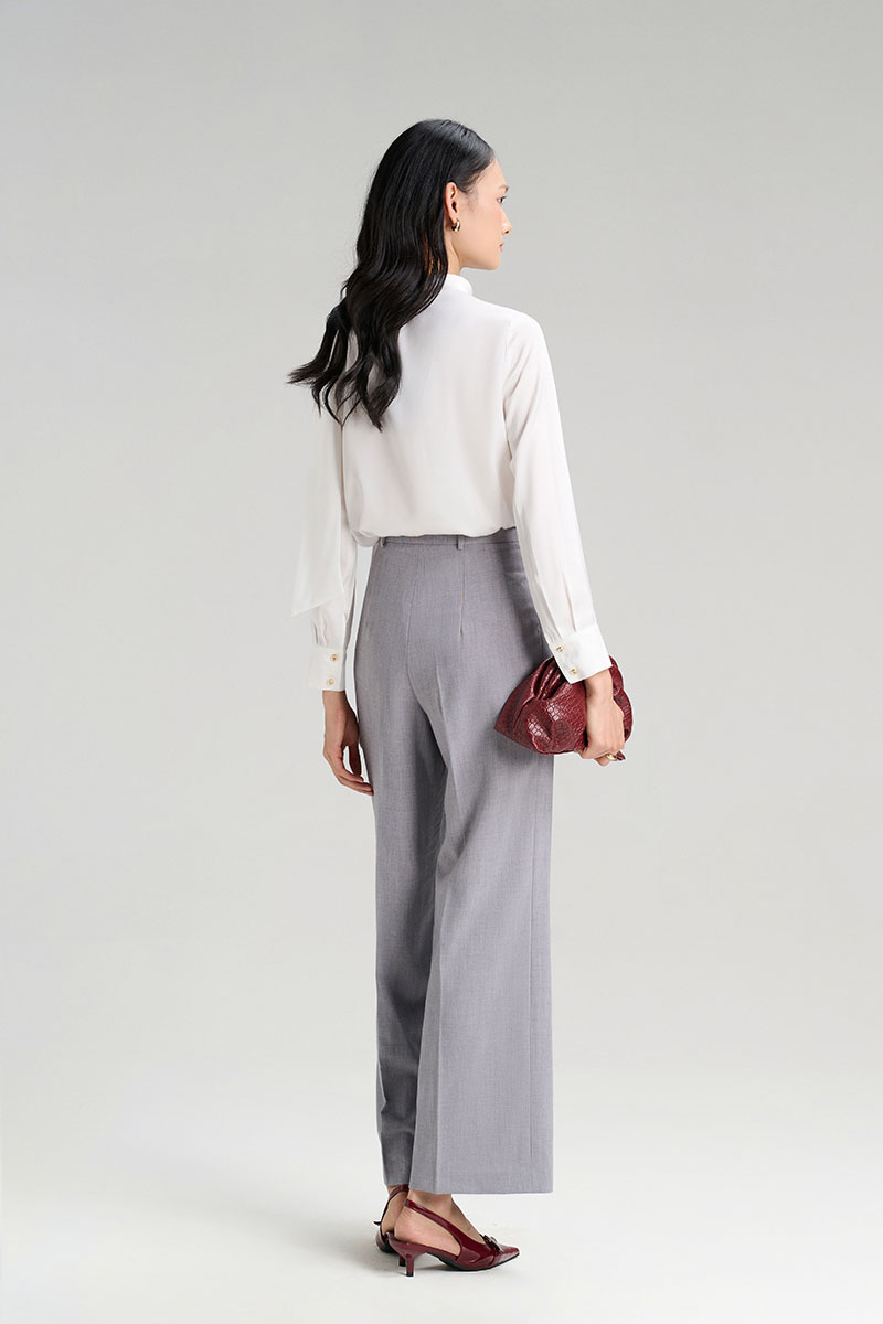 Sơ mi DT mở cúc vải, cổ buộc nơ