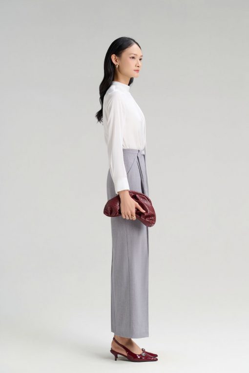 Sơ mi DT mở cúc vải, cổ buộc nơ