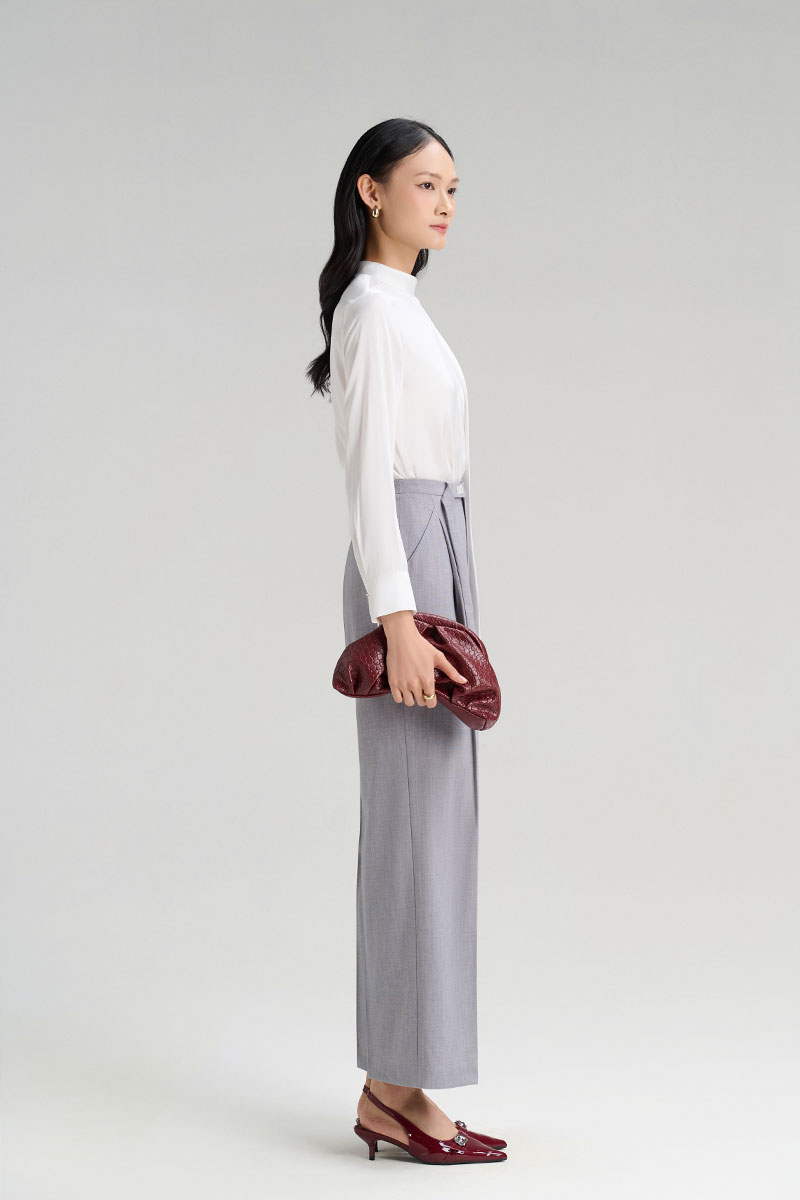 Sơ mi DT mở cúc vải, cổ buộc nơ