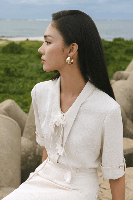 Sơ mi LT lơ vê tay kèm dây hoa