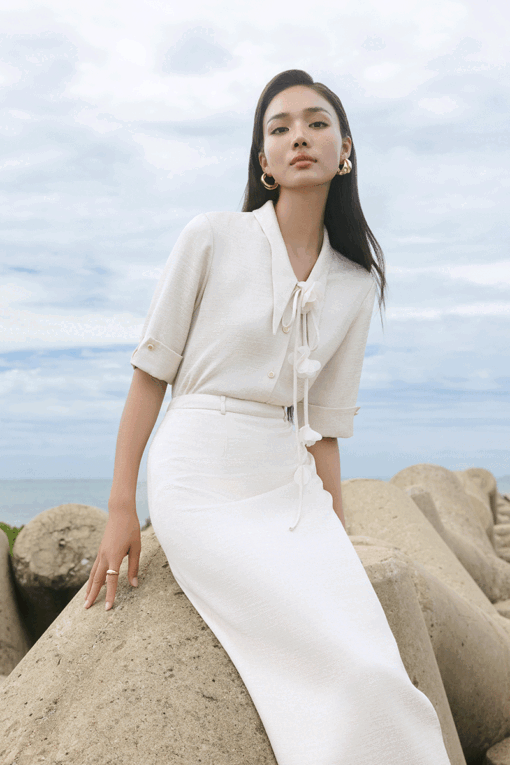 Sơ mi LT lơ vê tay kèm dây hoa