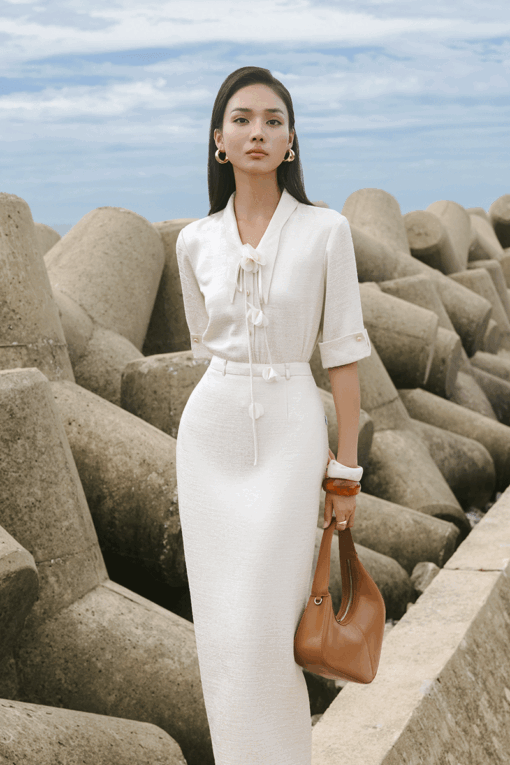 Sơ mi LT lơ vê tay kèm dây hoa