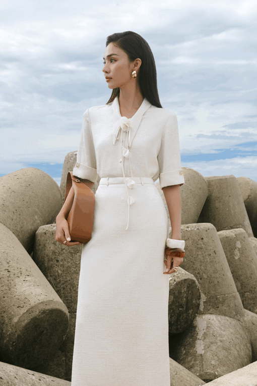 Sơ mi LT lơ vê tay kèm dây hoa