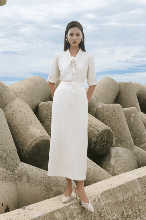 Chân váy dài đỉa chặn cạp