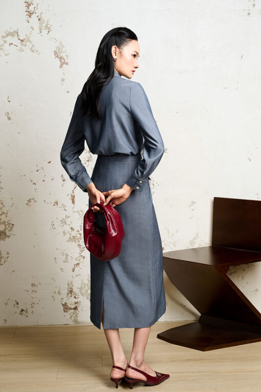 Sơ mi kẻ DT lá cổ nhọn kèm dây