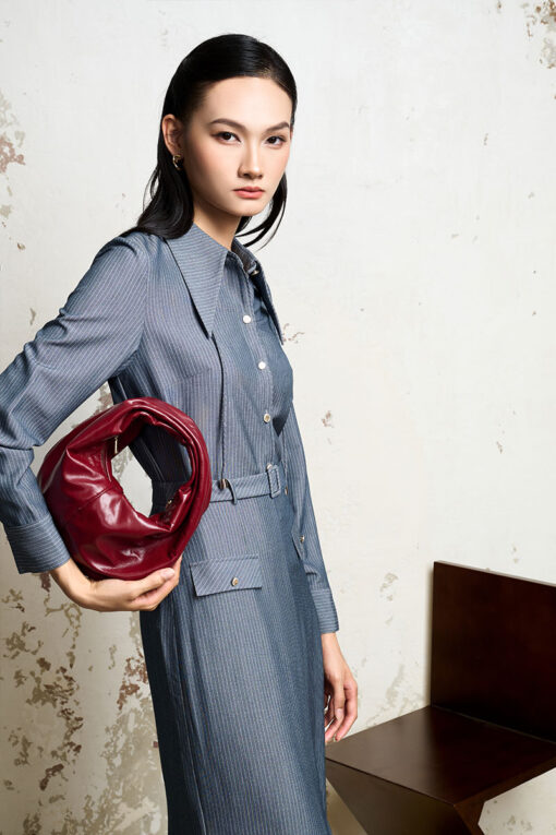 Sơ mi kẻ DT lá cổ nhọn kèm dây