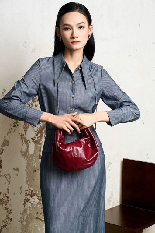 Sơ mi kẻ DT lá cổ nhọn kèm dây