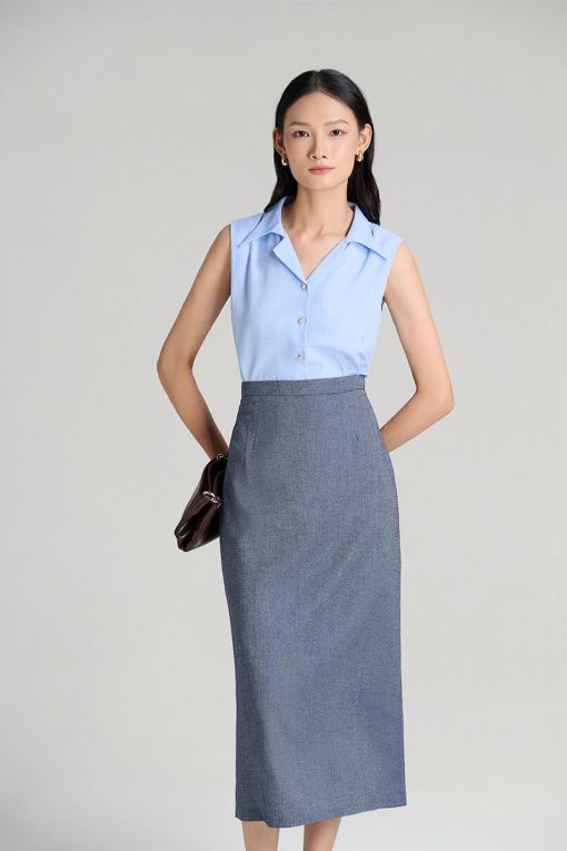 Sơ mi suông sát nách cổ 2 ve