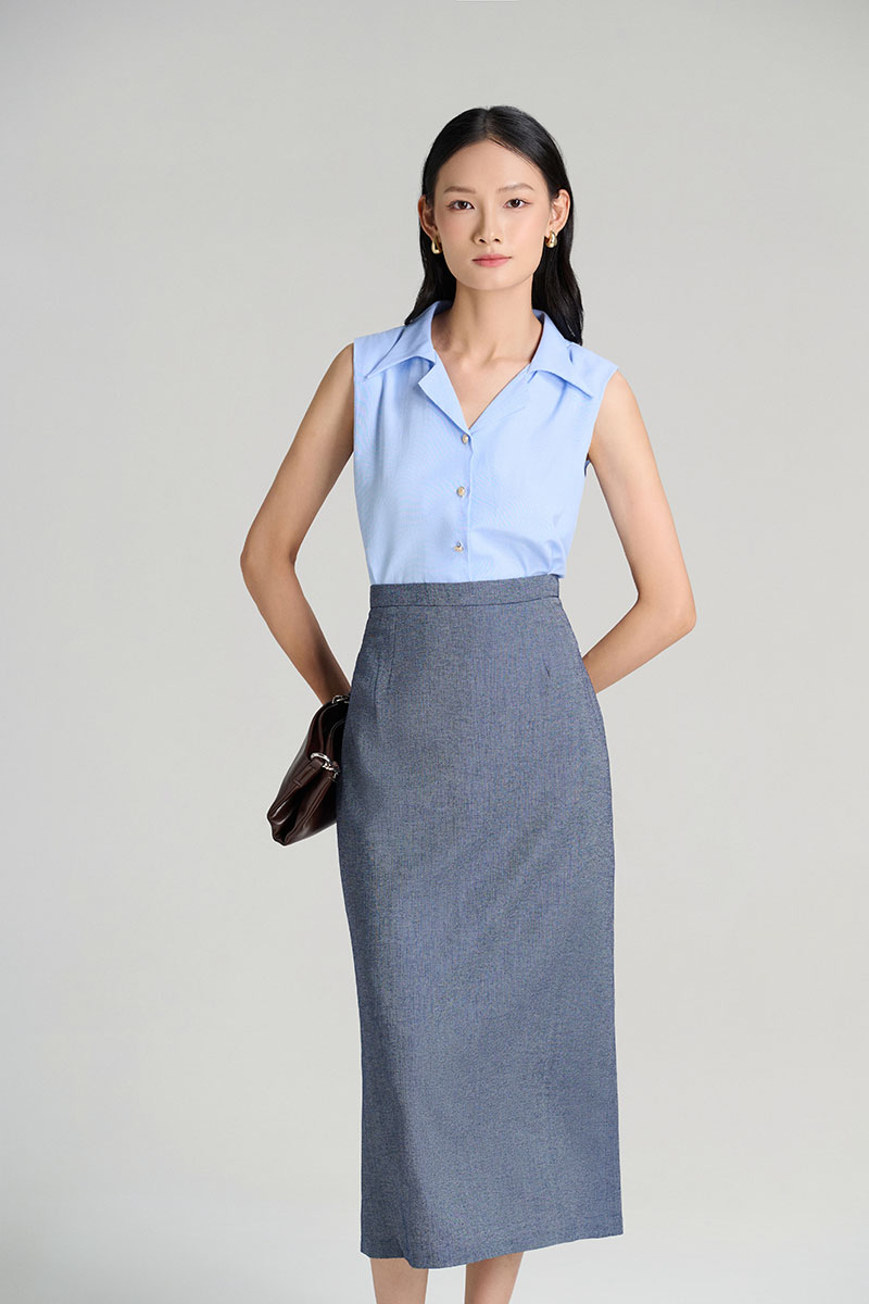 Sơ mi suông sát nách cổ 2 ve