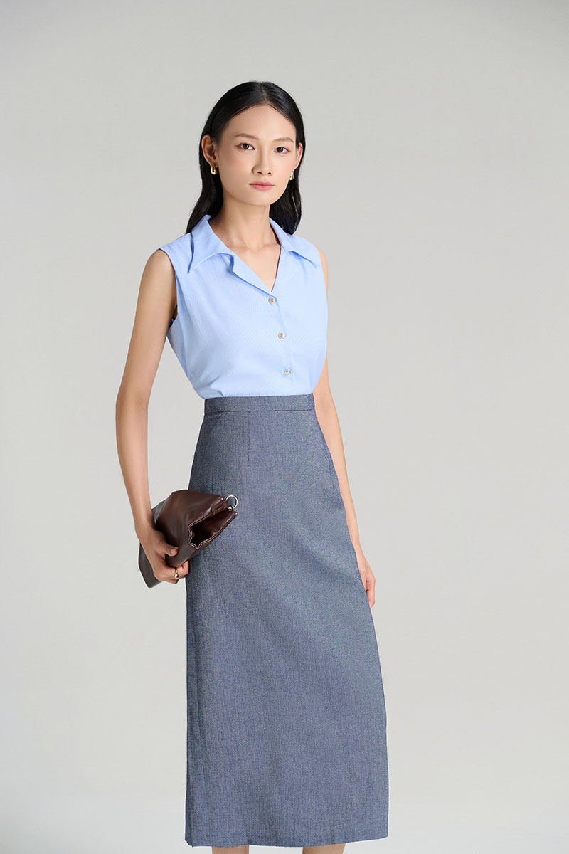 Sơ mi suông sát nách cổ 2 ve