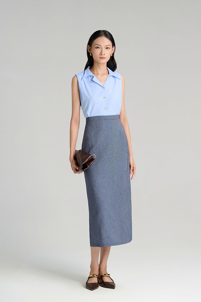 Chân váy dài can giả túi chéo