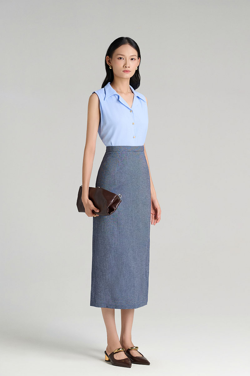 Chân váy dài can giả túi chéo