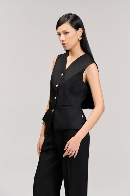 Áo gile cổ V thân bổ mảnh 1 hàng cúc