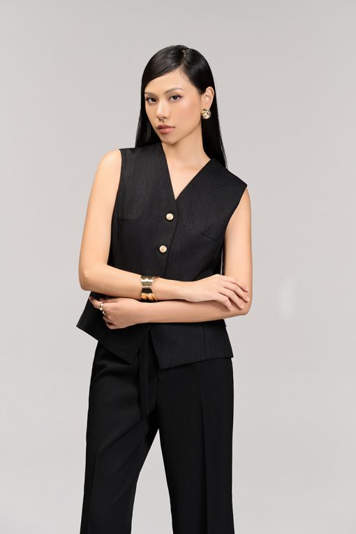 Áo gile cổ V thân bổ mảnh 1 hàng cúc