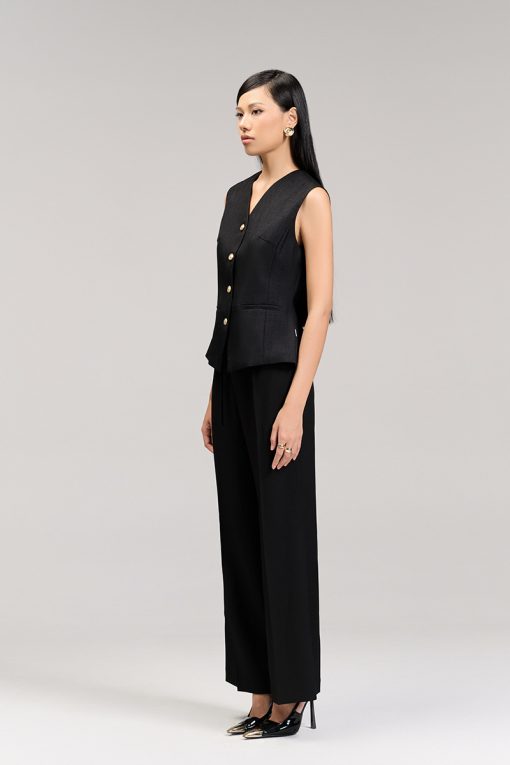 Áo gile cổ V thân bổ mảnh 1 hàng cúc