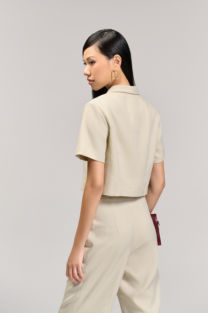 Áo kiểu CT croptop kẻ sọc 1 hàng cúc