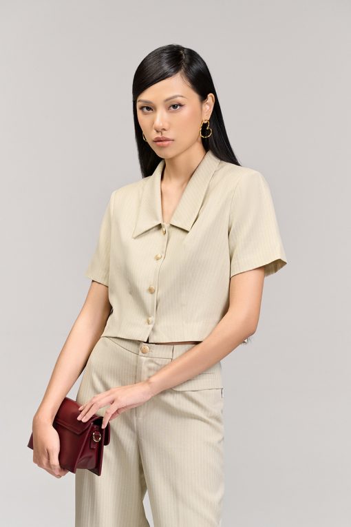 Áo kiểu CT croptop kẻ sọc 1 hàng cúc