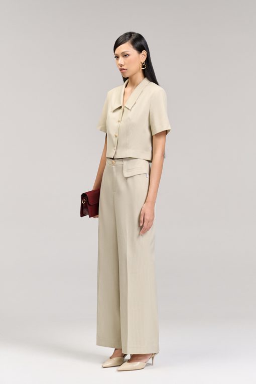 Quần loe kẻ bong hông bổ cơi 1 bên