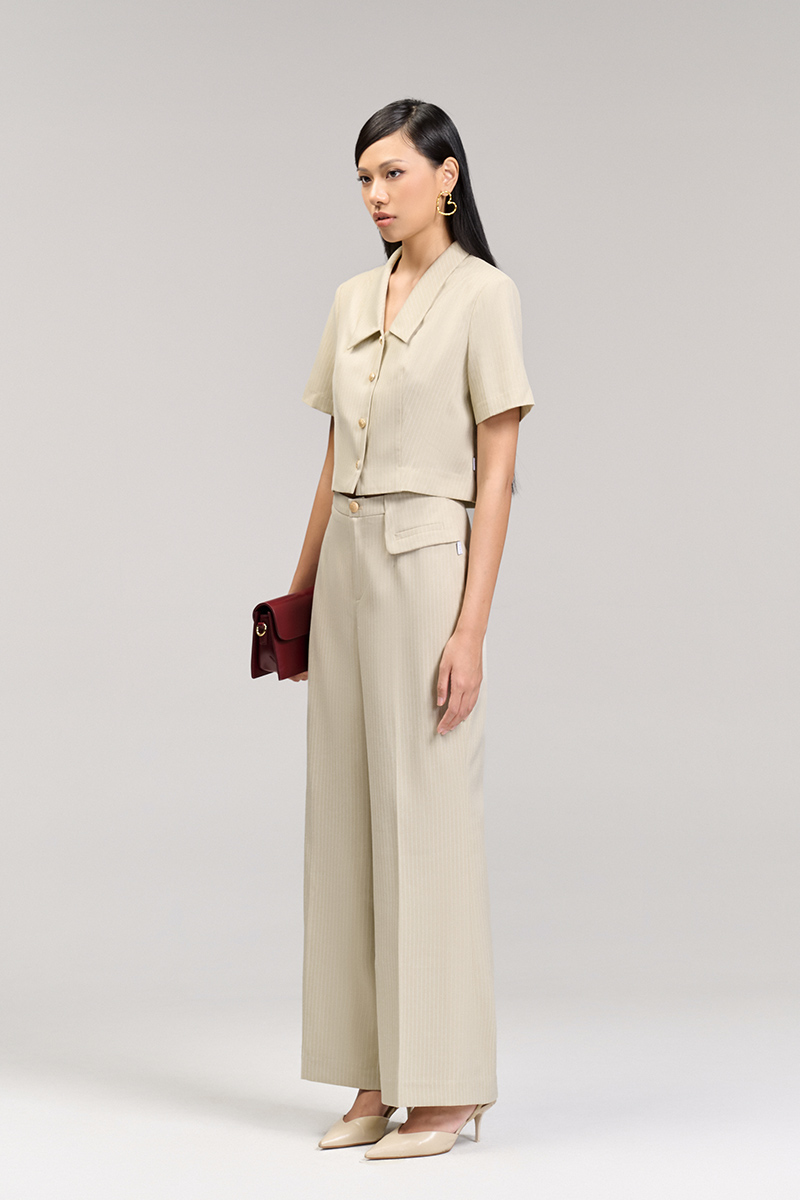 Quần loe kẻ bong hông bổ cơi 1 bên