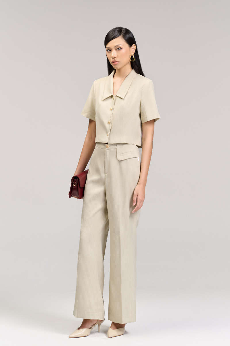 Áo kiểu CT croptop kẻ sọc 1 hàng cúc