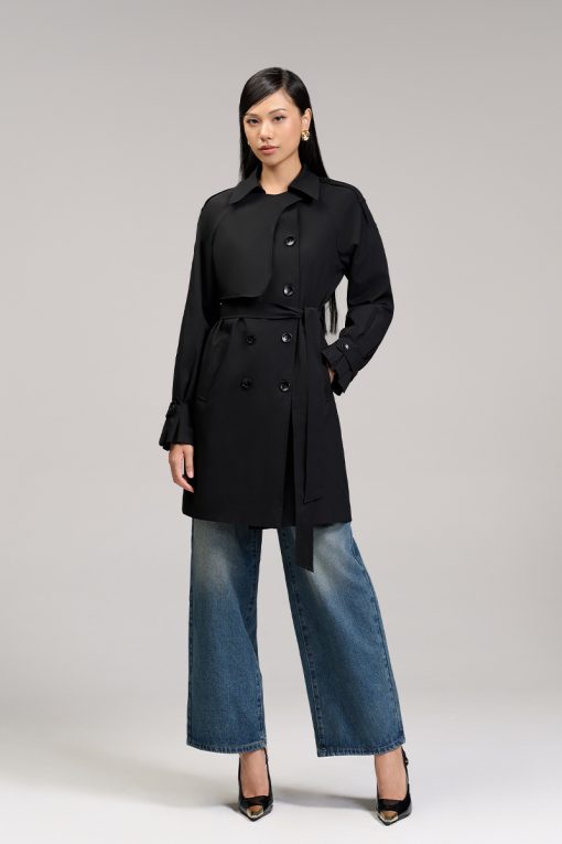 Áo khoác kaki dáng lửng tay raclang eo buộc đai