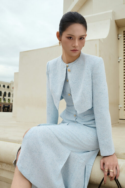 Áo khoác tweed lửng cổ cài cúc