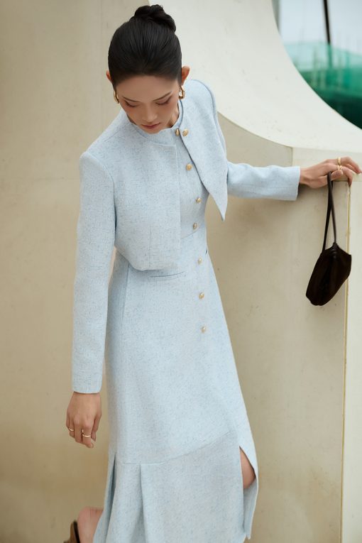 Áo khoác tweed lửng cổ cài cúc