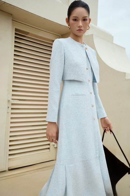 Áo khoác tweed lửng cổ cài cúc