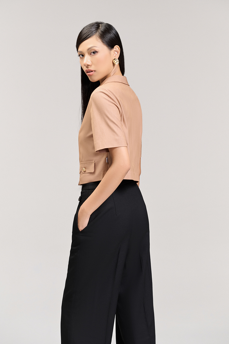 Áo kiểu CT croptop cổ bẻ V