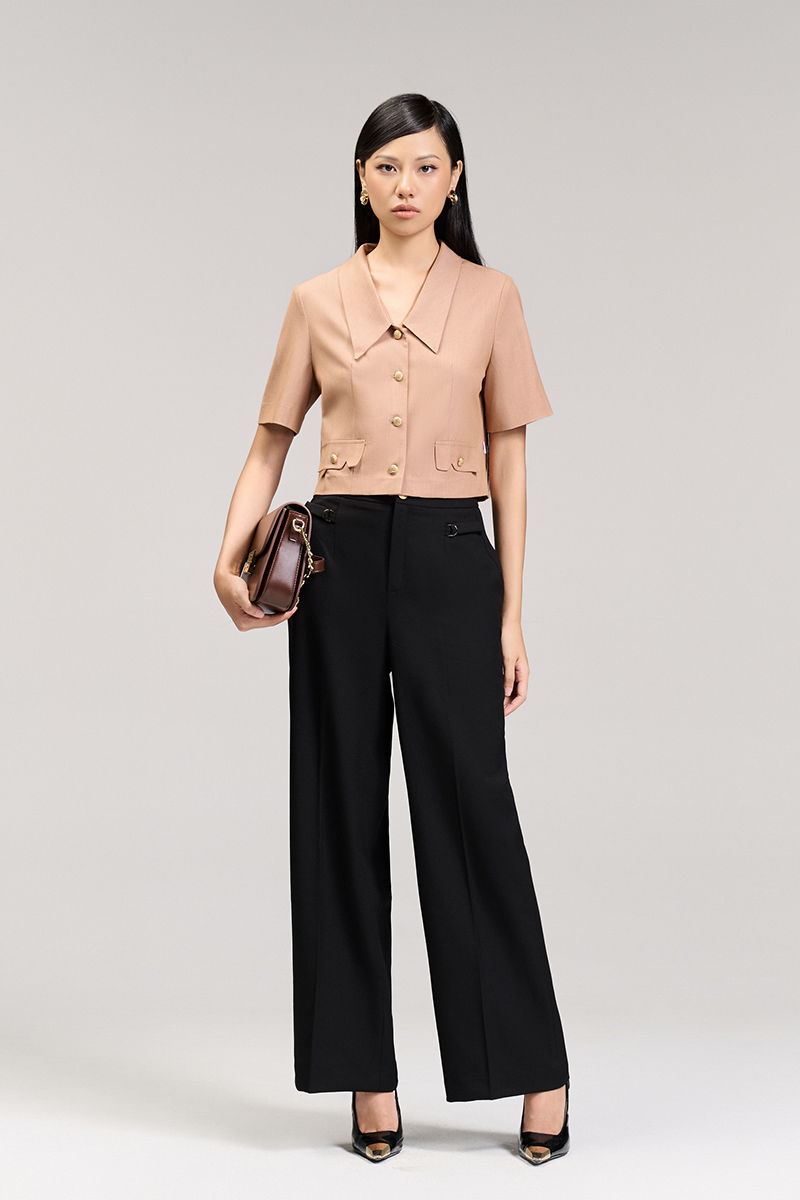 Quần suông sườn kẹp dây D trang trí