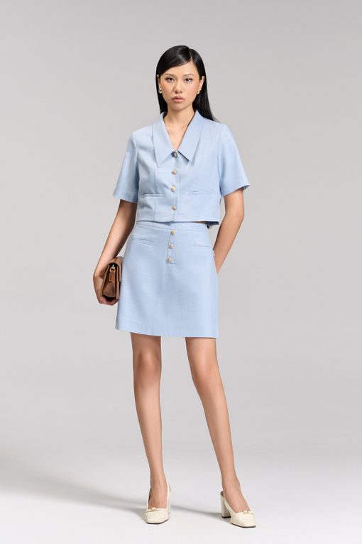 Áo kiểu CT croptop lá cổ nằm, cơi giả