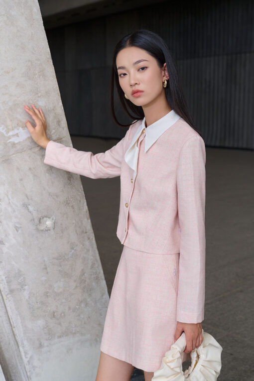 Áo kiểu DT croptop, lá cổ kẹp nẹp