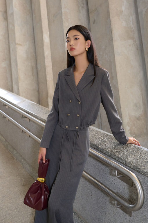 Áo kiểu DT croptop nẹp chồng dây gâu