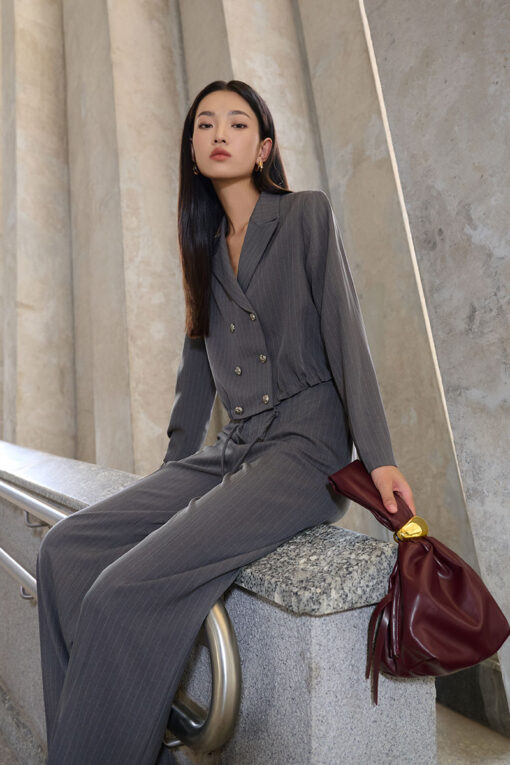 Áo kiểu DT croptop nẹp chồng dây gâu